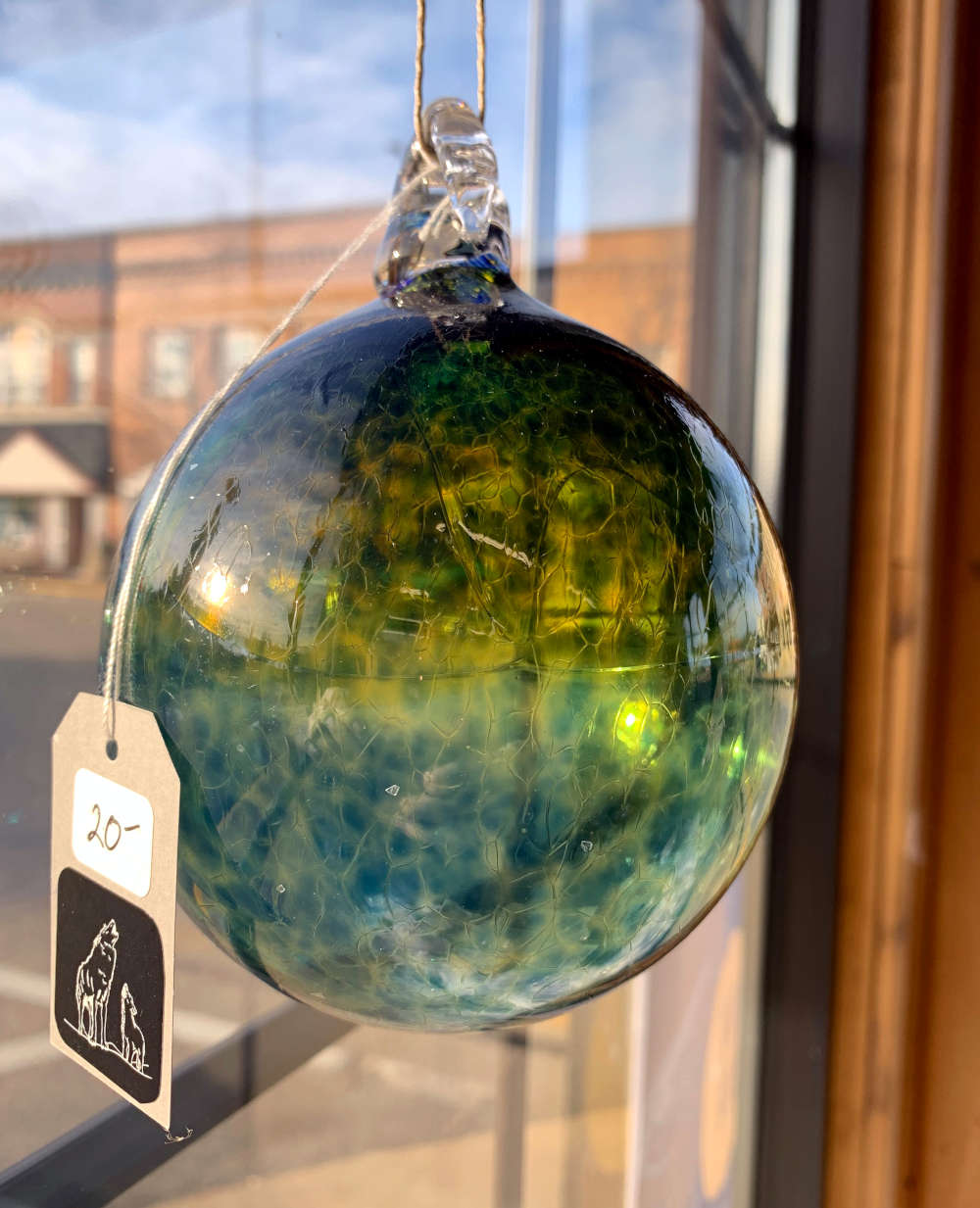 green and blue ornament
