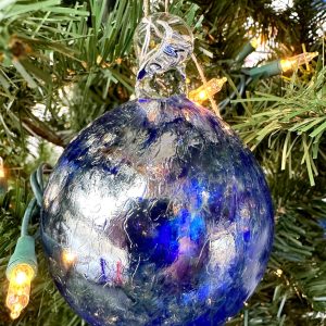 Blue Handblown Irid Ornament