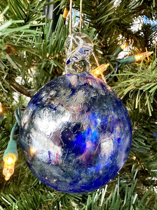 Blue Handblown Irid Ornament